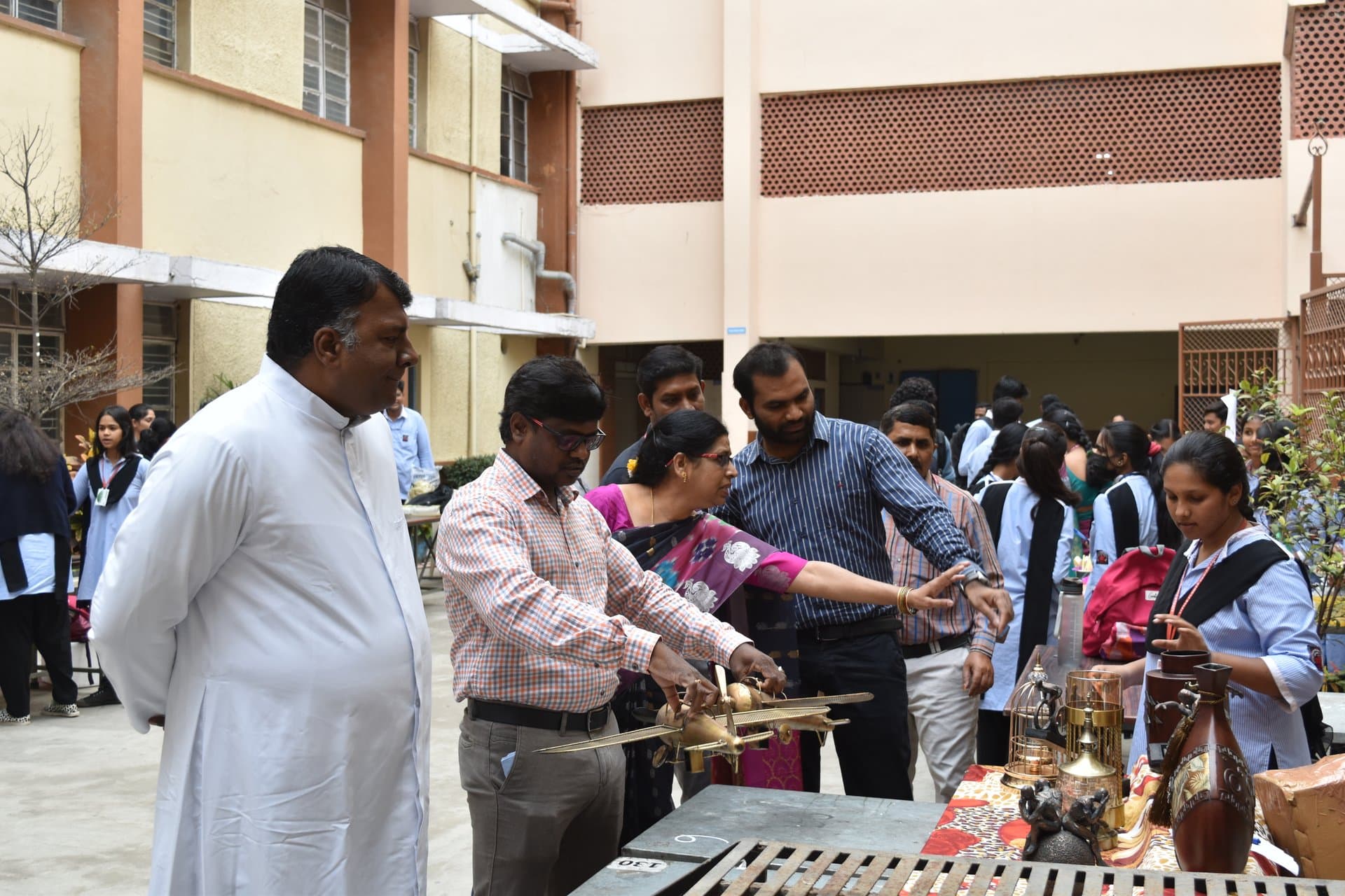 Rev. Bro. Arun Prakash inspecting Student Projects at Campus Fest