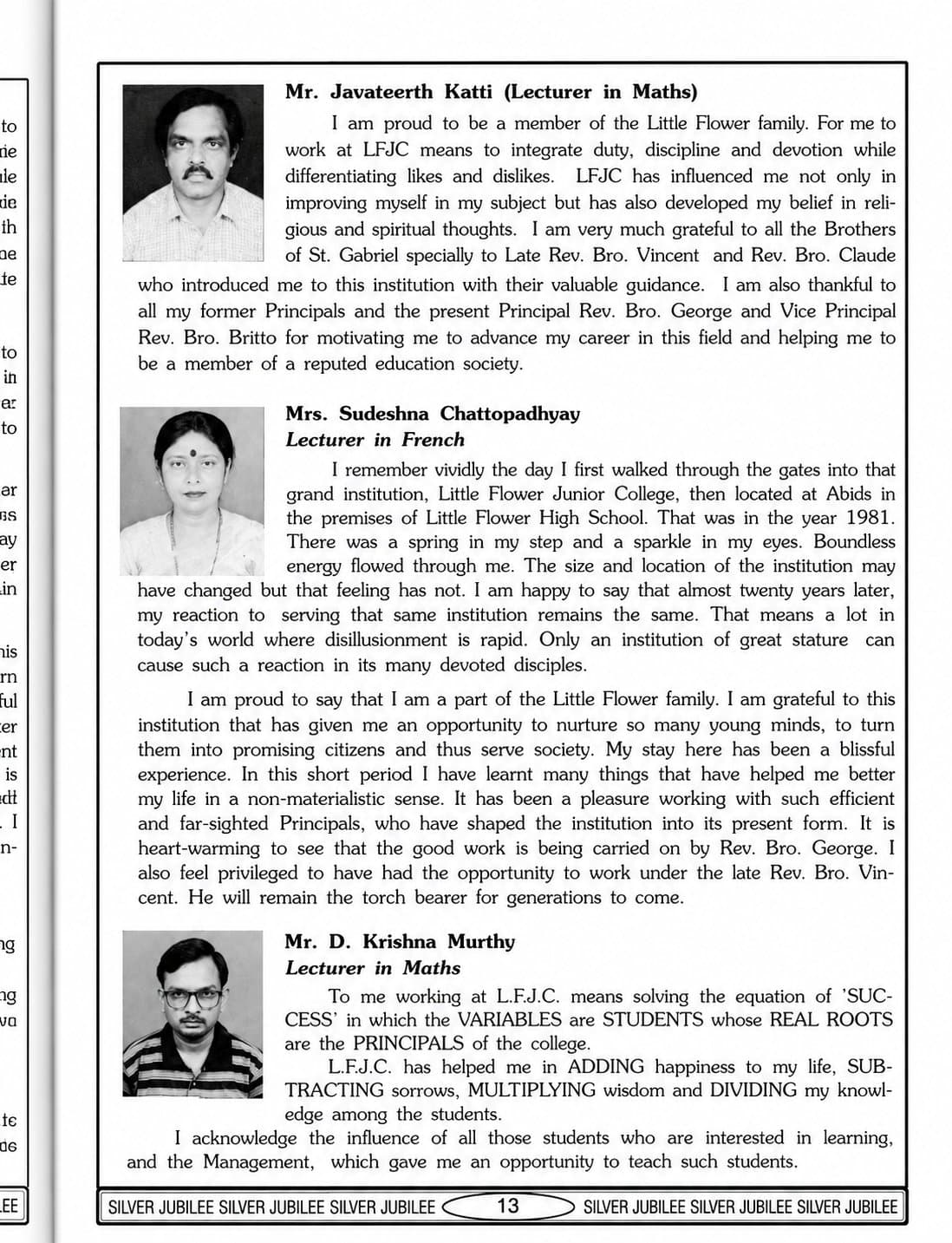 Silver Jubilee Souvenir — Faculty Reflections